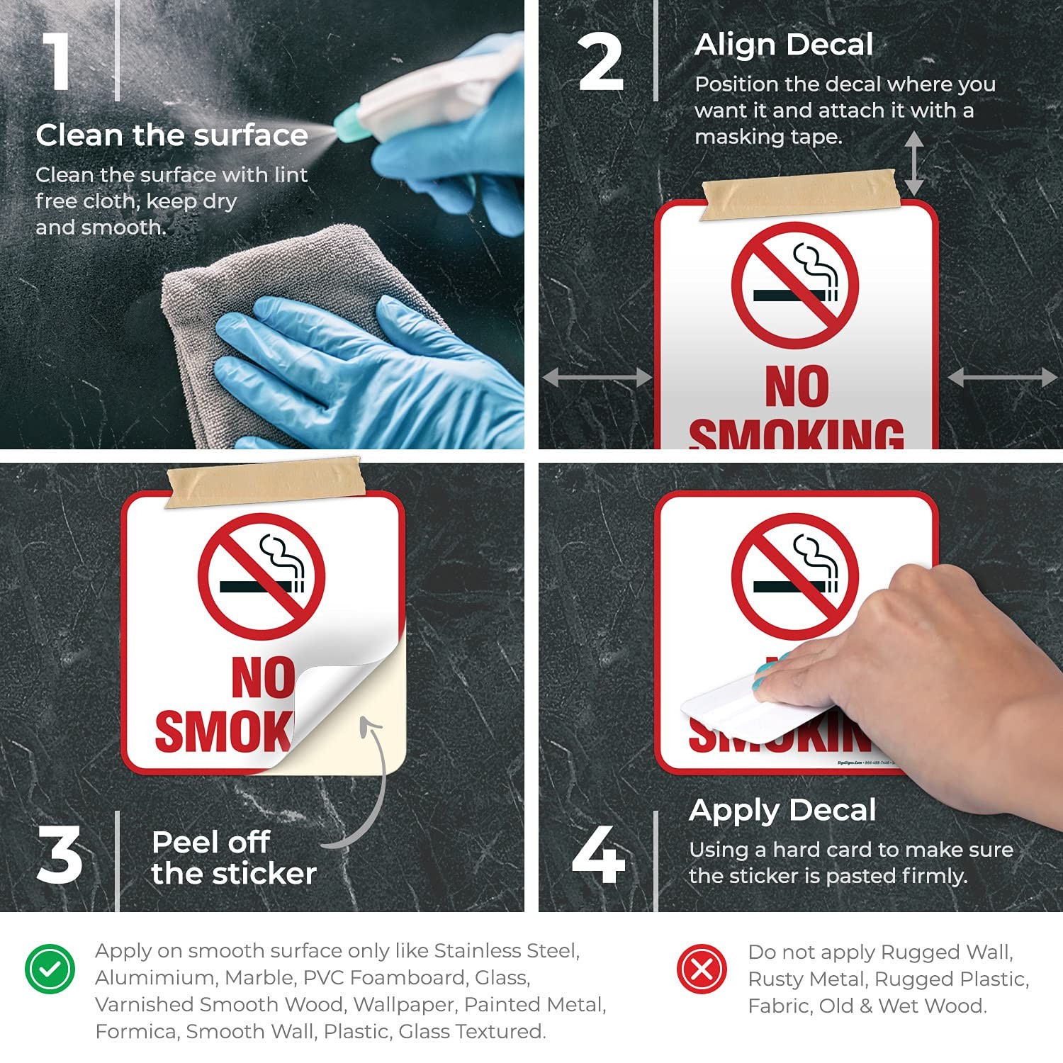4 Pack 5.5×5.5 Inch No Smoking Sign Stickers Vinyl Self Adhesive Decals