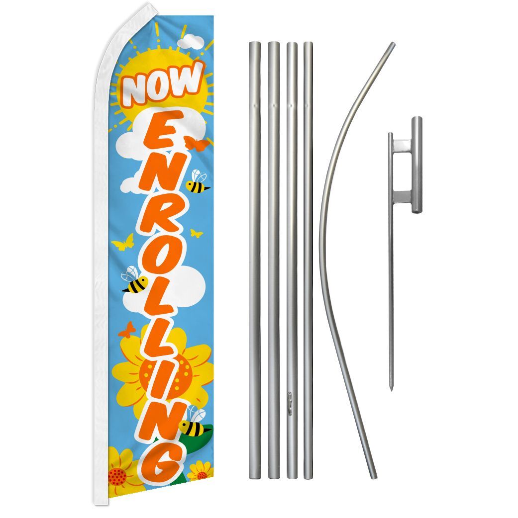 « NOW ENROLLING » Advertising Super Flag & Pole Kit