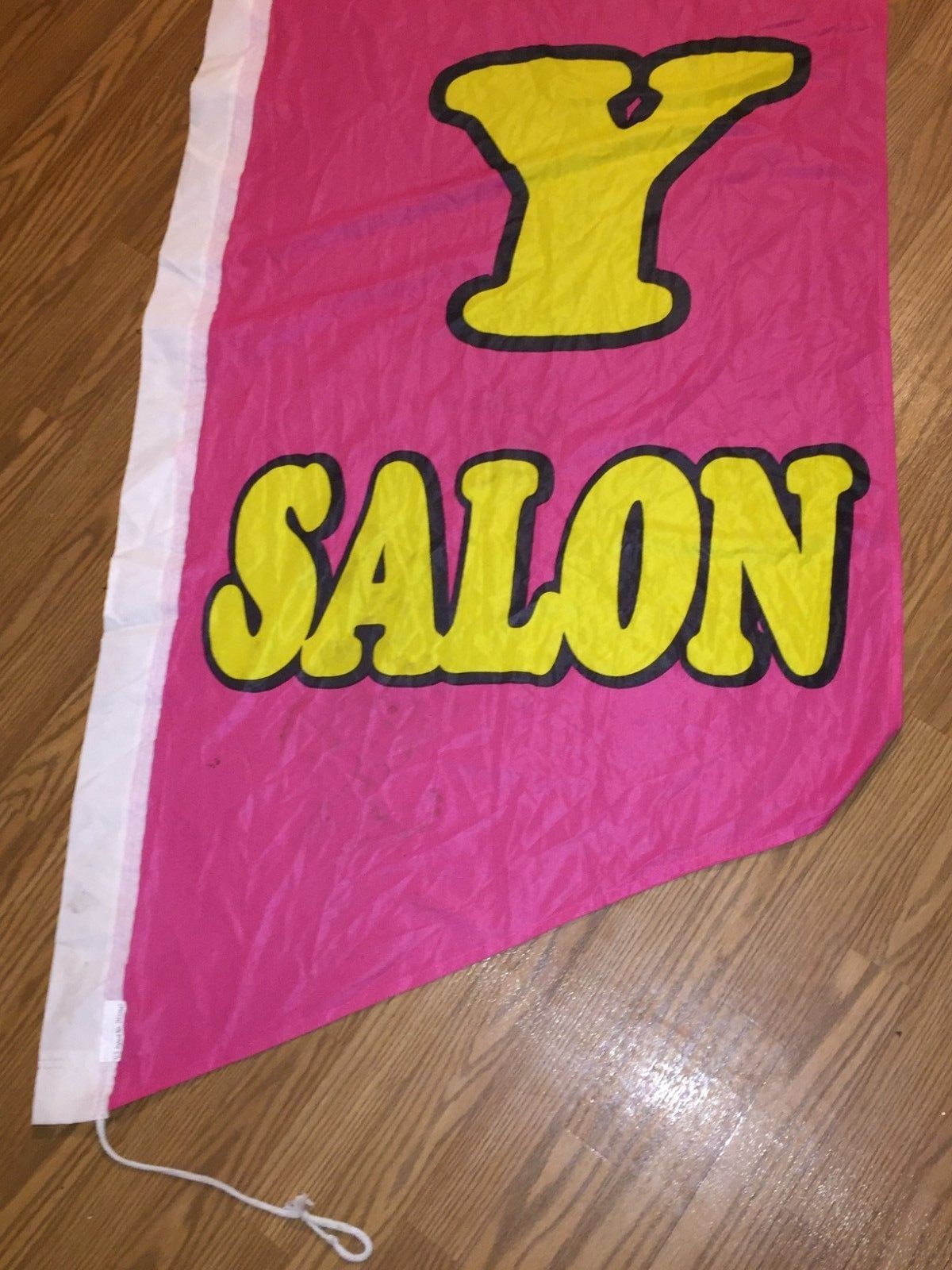 Huge Beauty Salon Banner Only 11 ft x 2 1/2 ft Pink Yellow White Nylon Vertical