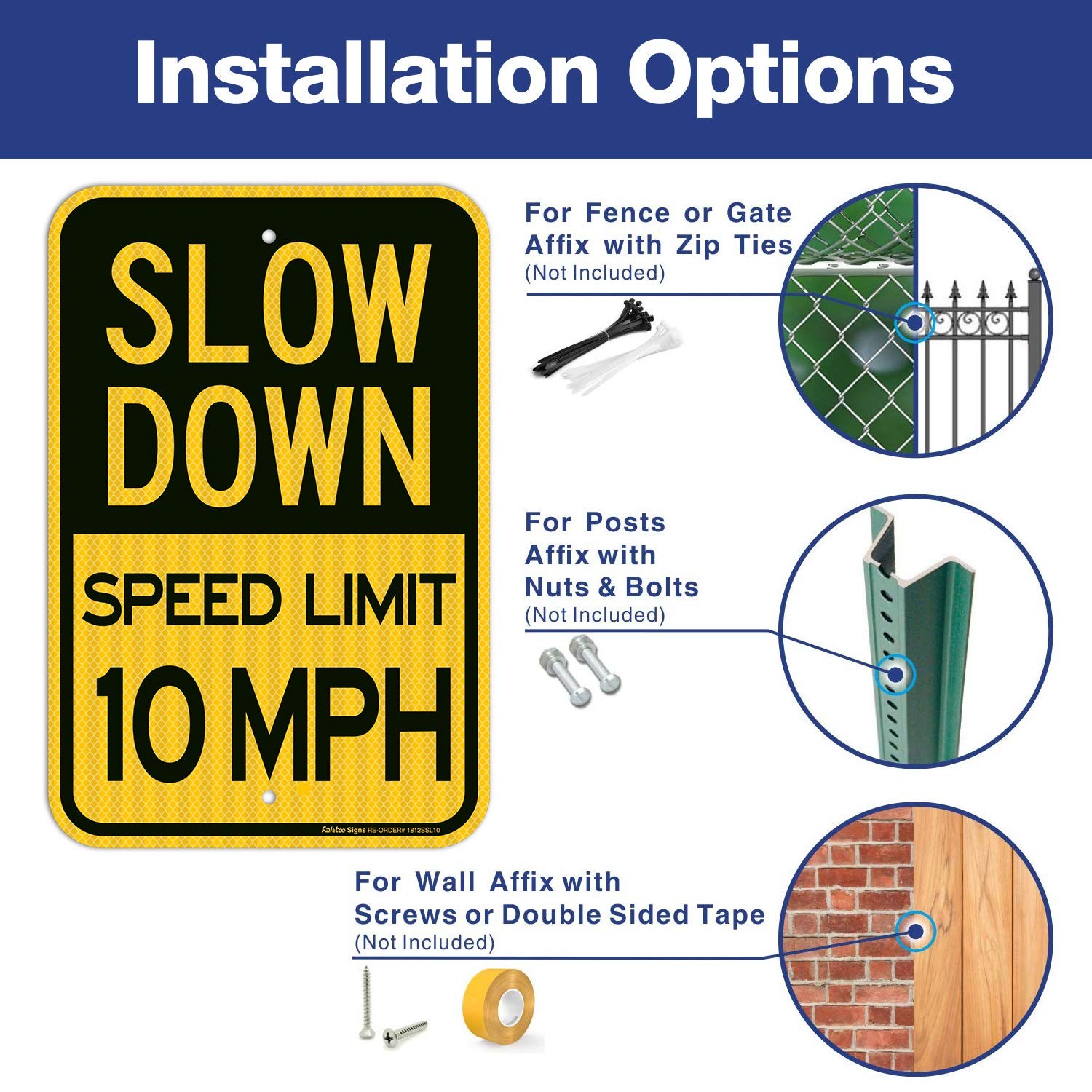 Slow Down Sign, Speed Limit 10 MPH Sign, (2 Pack)18 x 12 Inches Engineer Grade