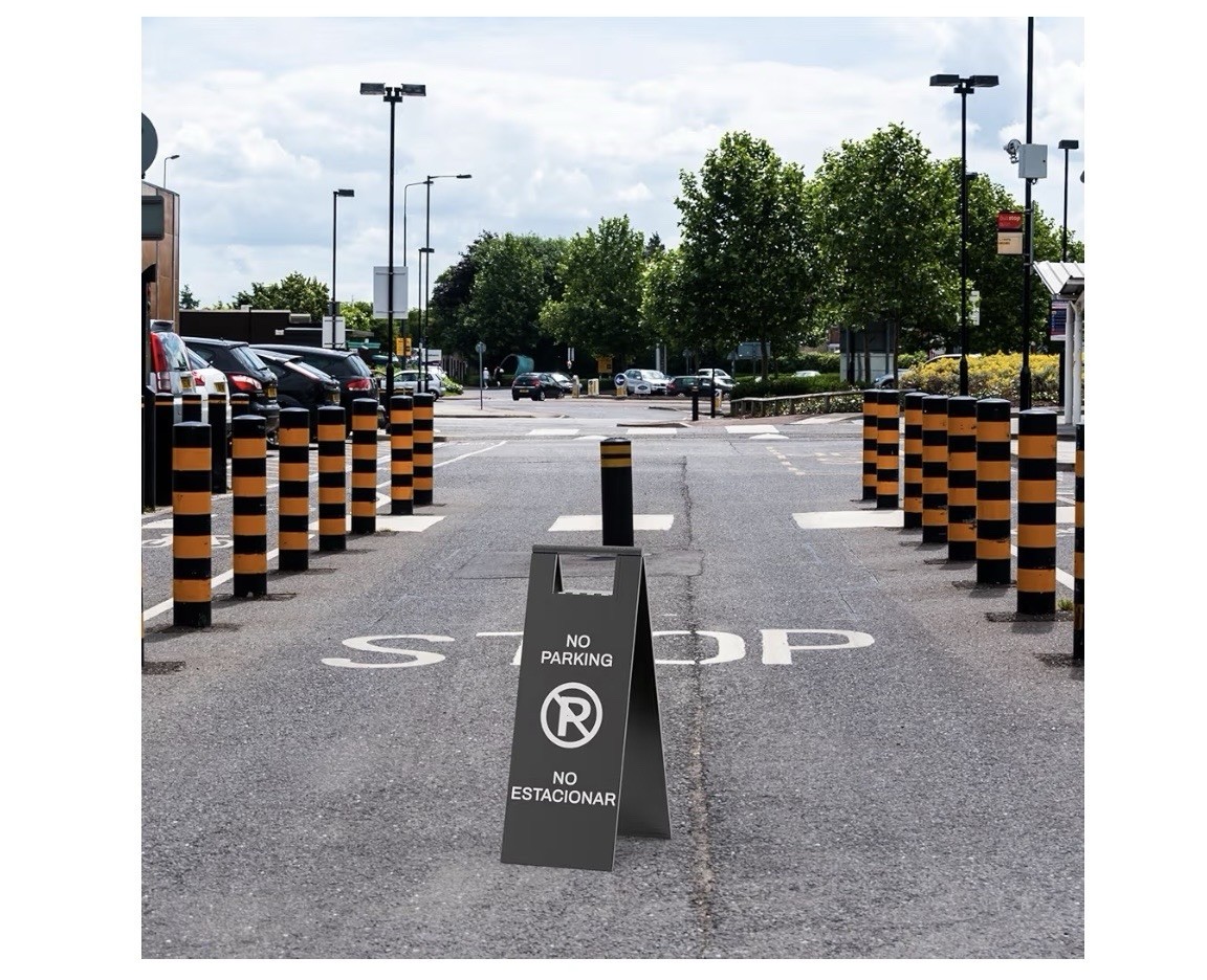 2 Pack No Parking Sign,Double Sided, Bilingual, Stainless Steel, Folding