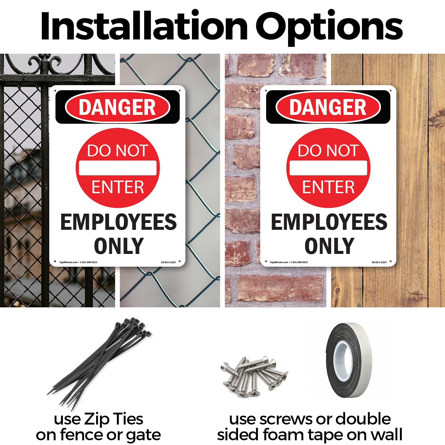 Employees Only OSHA Danger Sign Metal, Plastic, Or Decal – 5 or 10 Pack