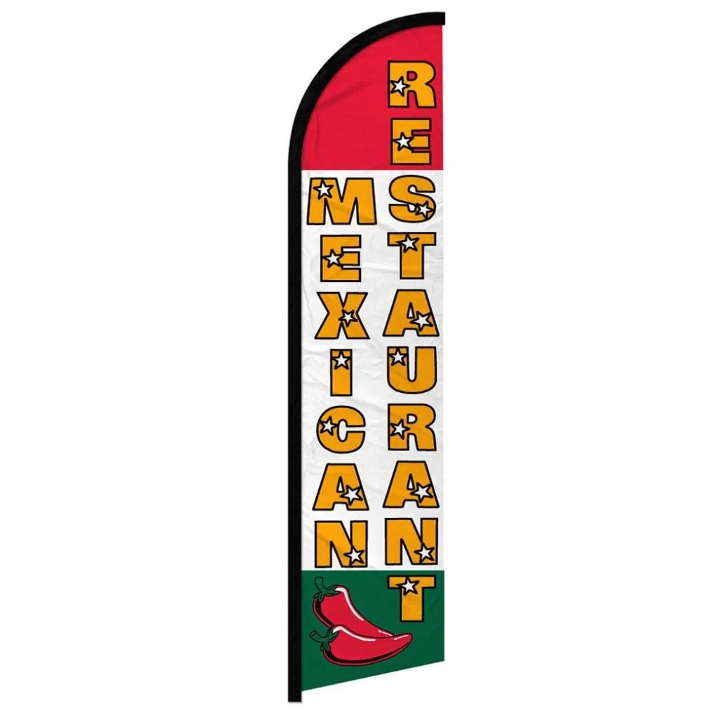Tacos & Burritos Mexican Restaurant Full Curve Windless Swooper Flag Pack of 2