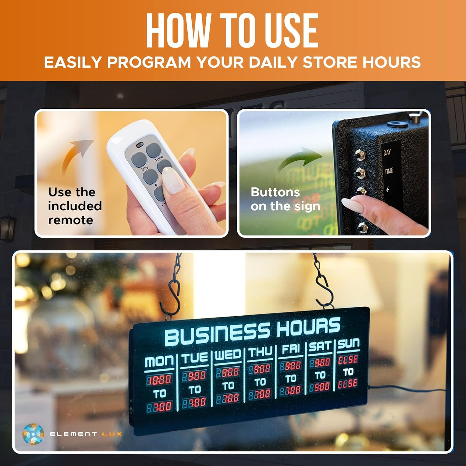 Digital Business Hours Sign LED Store Hours Display Programmable Open Close