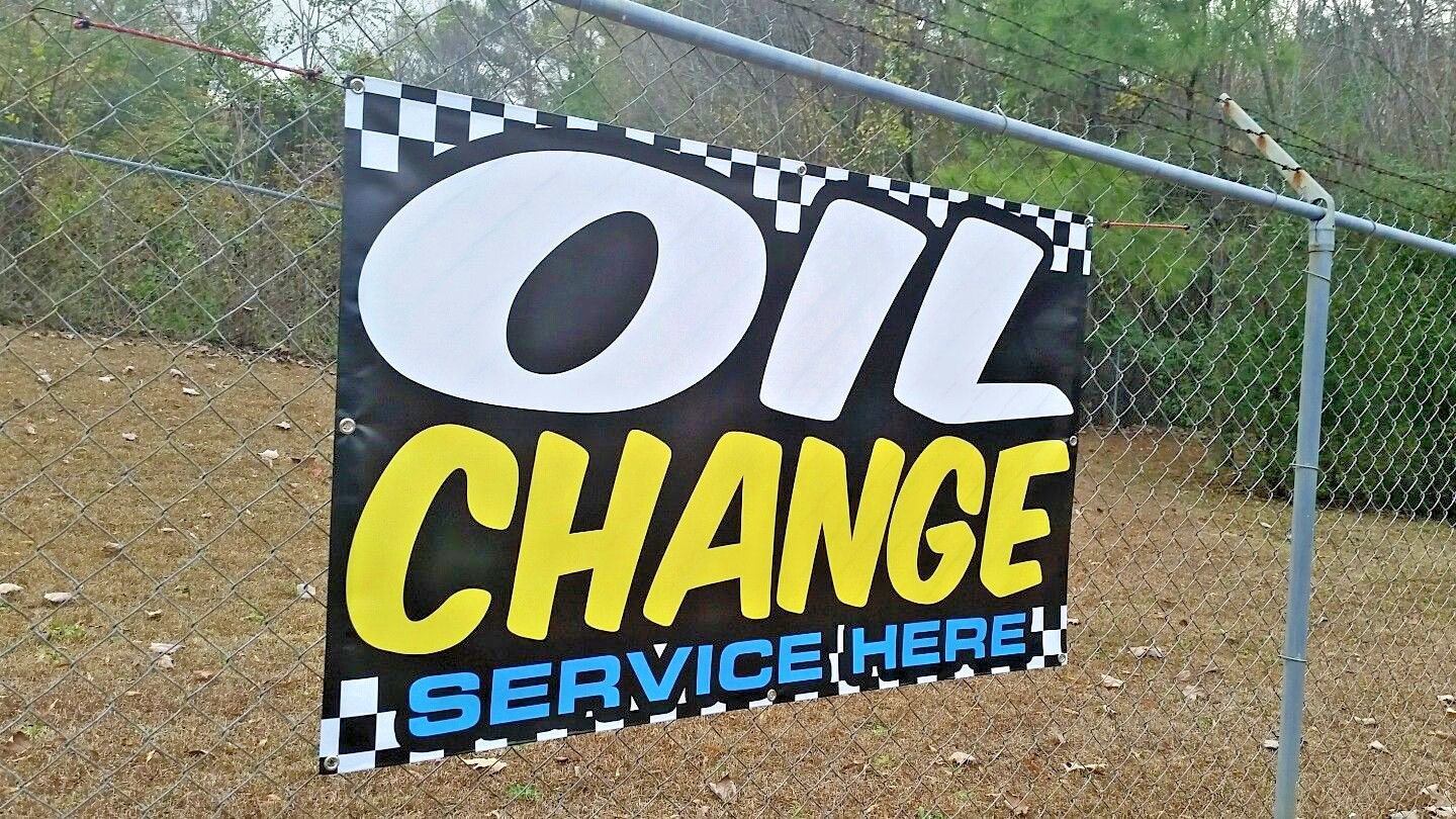 OIL CHANGE Service Here Sign Banner Open Tire Wheel Rims Lube Auto Mechanic Shop