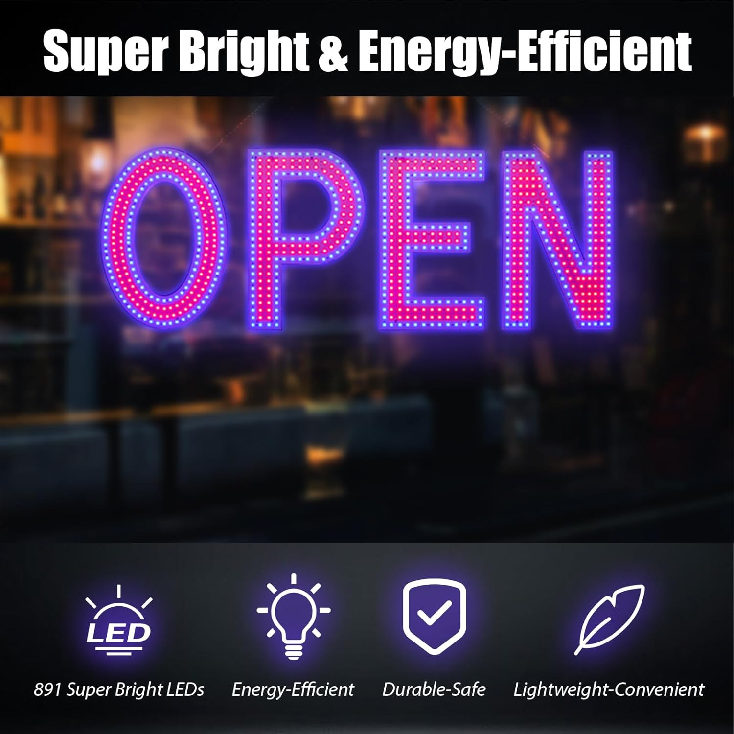 Open Sign for Business, 40&Prime;X14&Prime; Dimmable Large LED Open Signs with Hanging Insta