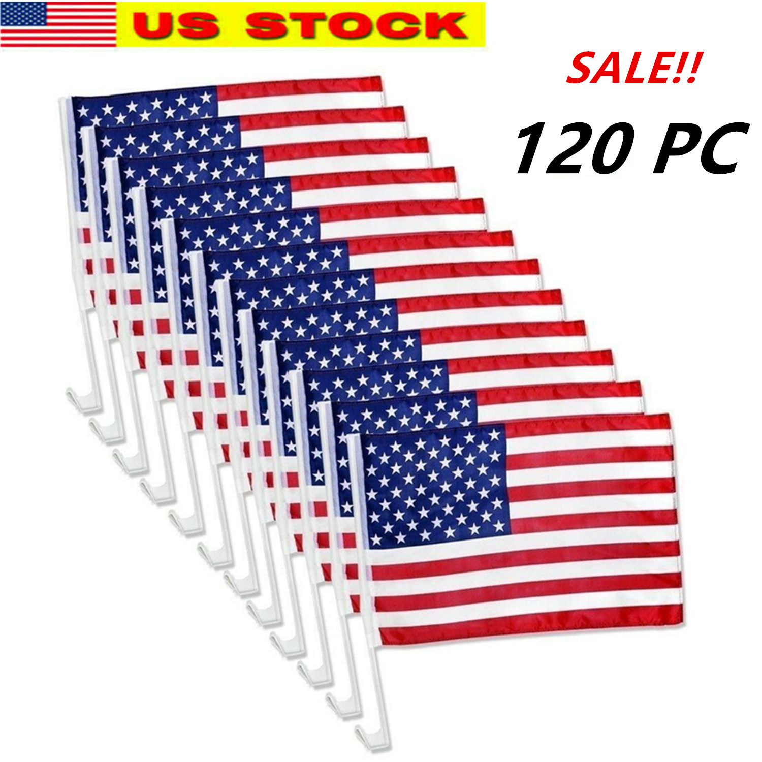 Lot of 120 USA Patriotic American Car Window Clip USA Flags 17&Prime; x 12&Prime; – USA SELL