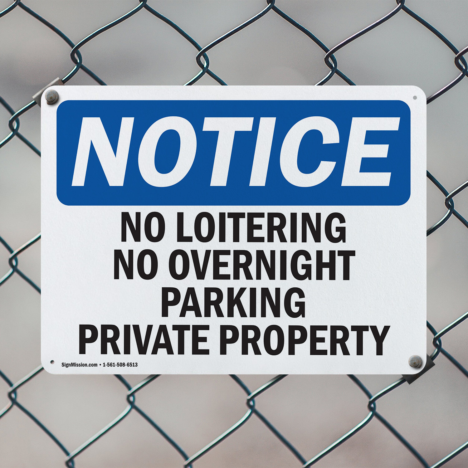 (2 Pack) No Loitering No Overnight Parking Private Property OSHA Notice Sign