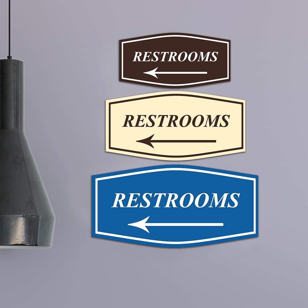 Fancy Restrooms Left Arrow Sign Black Gold Medium 1 Pack Door Wall Plaque