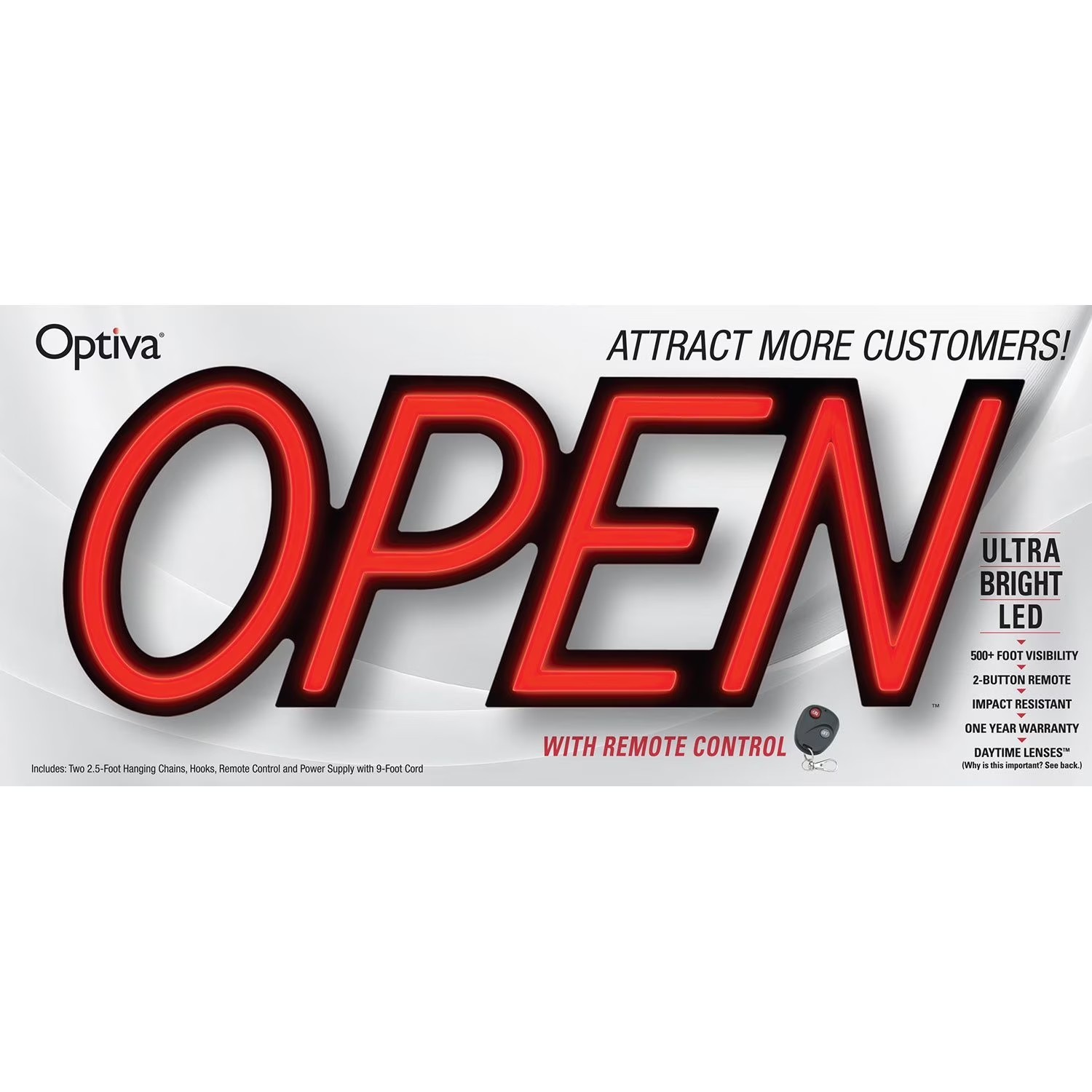 Optiva Ultra Bright LED Open Sign with Remote Control 19.5&Prime; New In Box
