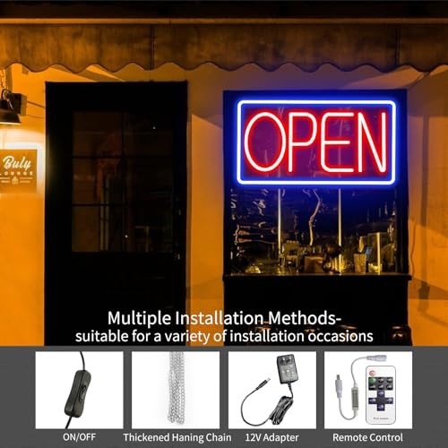 Bright LED Neon Open Sign for Business – Storefront Window Display, 32&Prime; Blue/Red