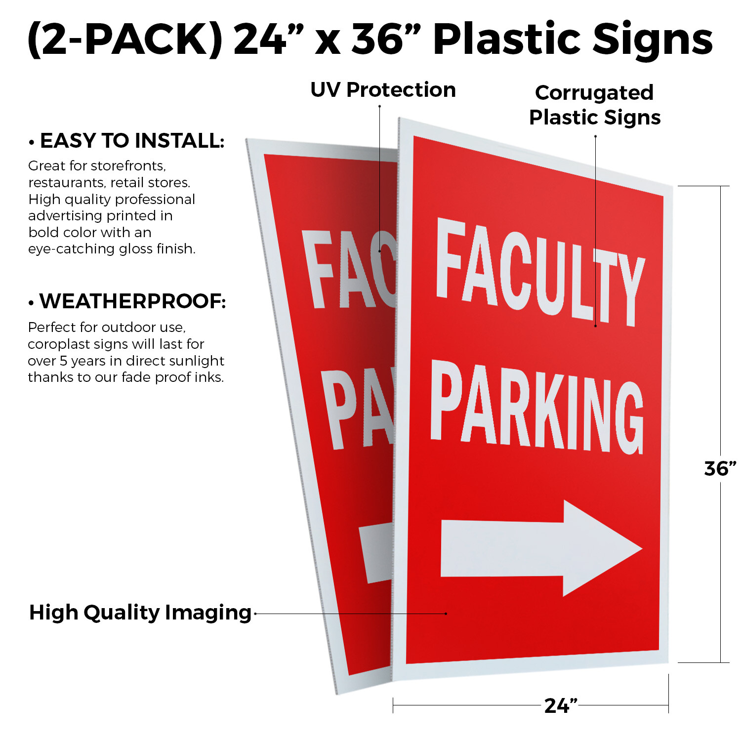 Faculity Parking With Arrow 24&Prime; x 36&Prime; 2 Pack Of Store Sign Plastic Or Decal