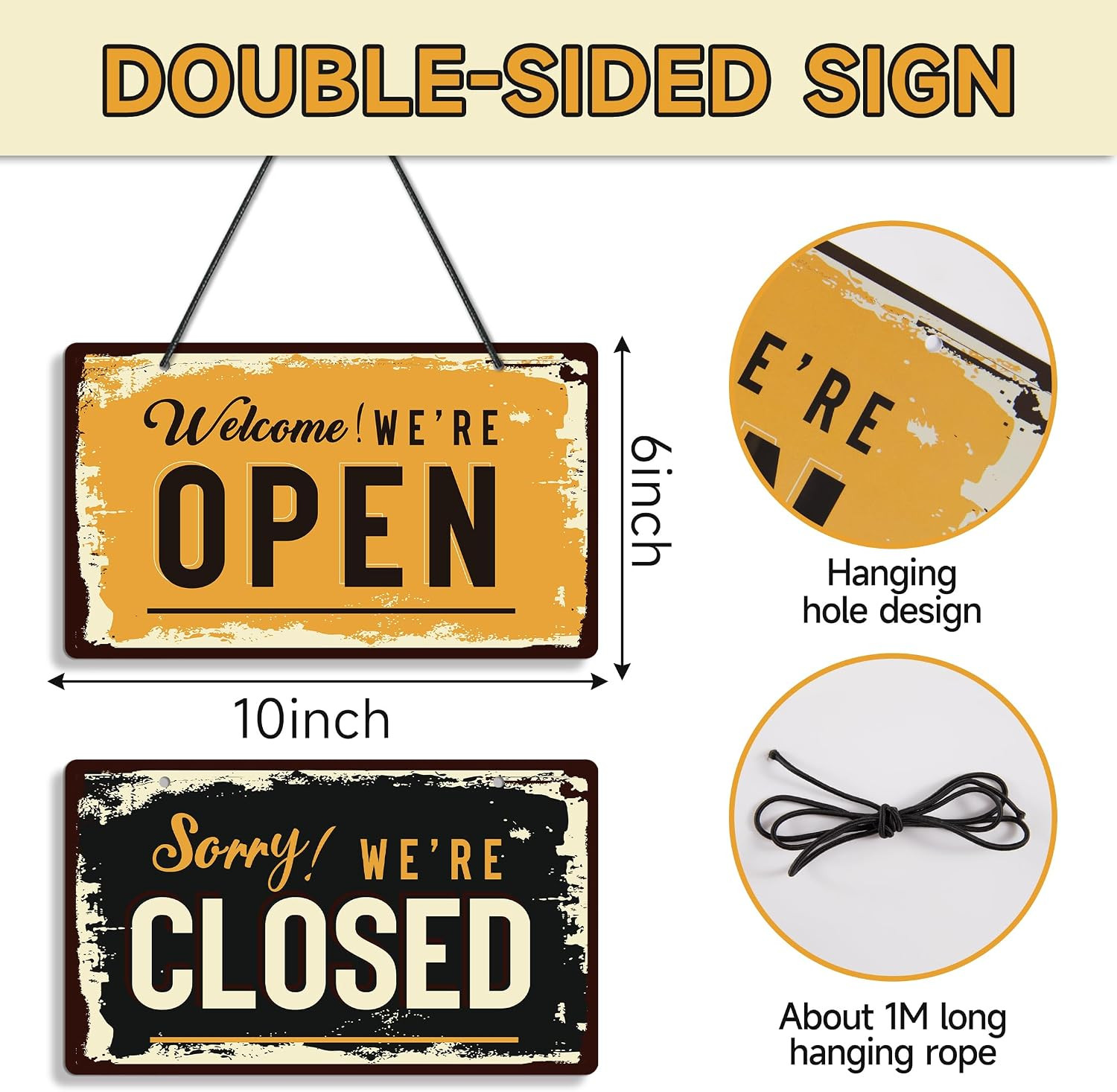 Open Closed Signs for Business, 10×5.9 Waterproof Double Sided PVC Come In or Cl