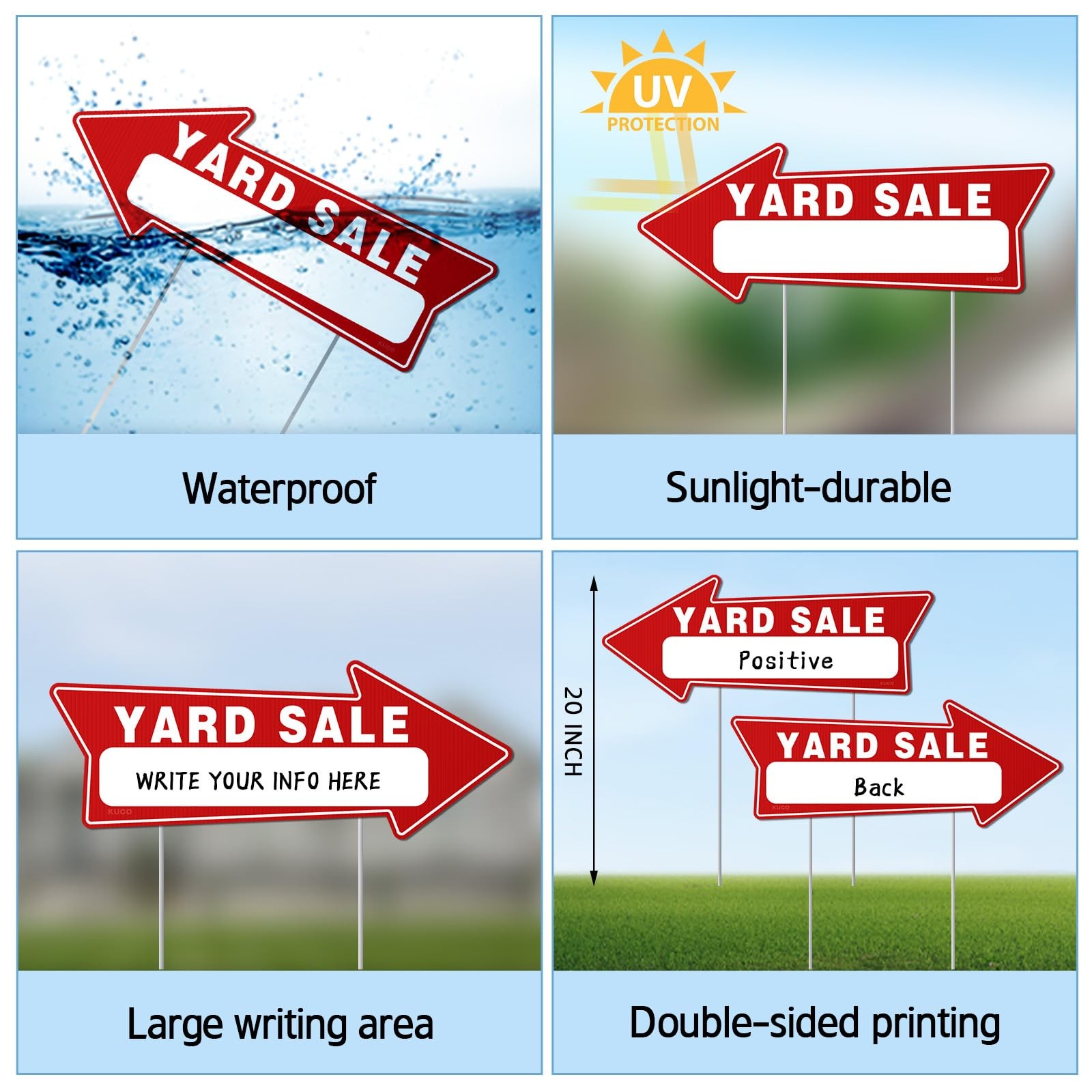 7 Pack Yard Sale Signs with Stakes – 16&Prime;x6&Prime; Double-Sided Directional Garage Sale