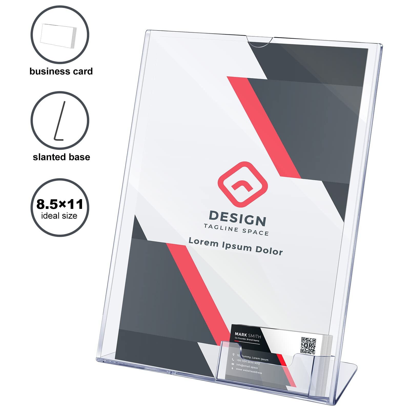 Vicenpal Acrylic Flyer Stand Sign Holder with Business Card transparent
