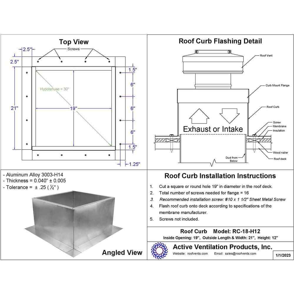 Aluminum Preassembled Roof Curb Box Is 21 In. Wide X 21 In. Long X 12 In. High