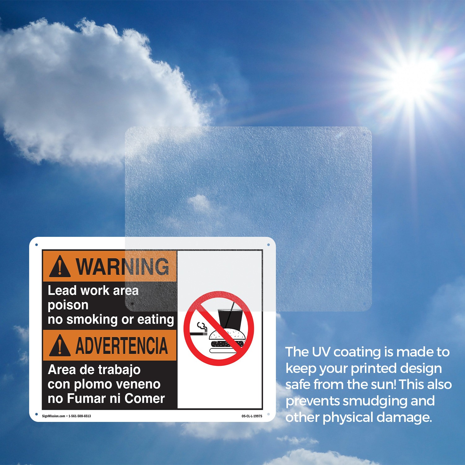 Warning Lead Work Area Poison No Smoking (Bilingual Spanish) OSHA Sign 5/10 Pack
