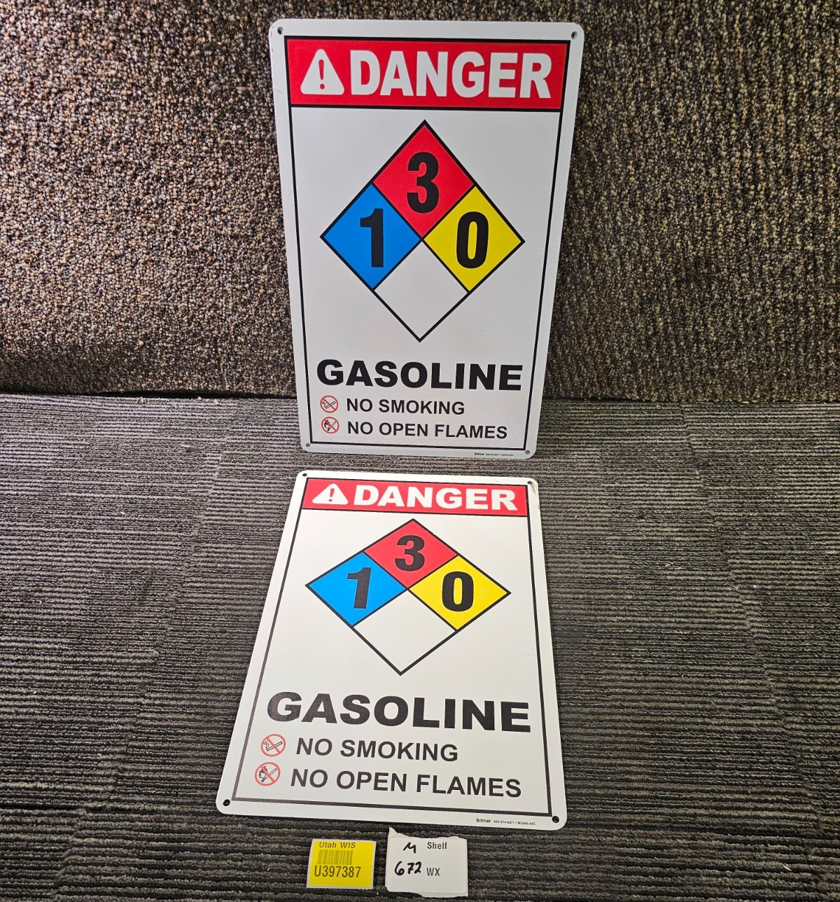 (QTY 4) Brimar M3346-A8C 12&Prime; x 18&Prime; NFPA Gasoline 1-3-0 Sign Aluminum, White