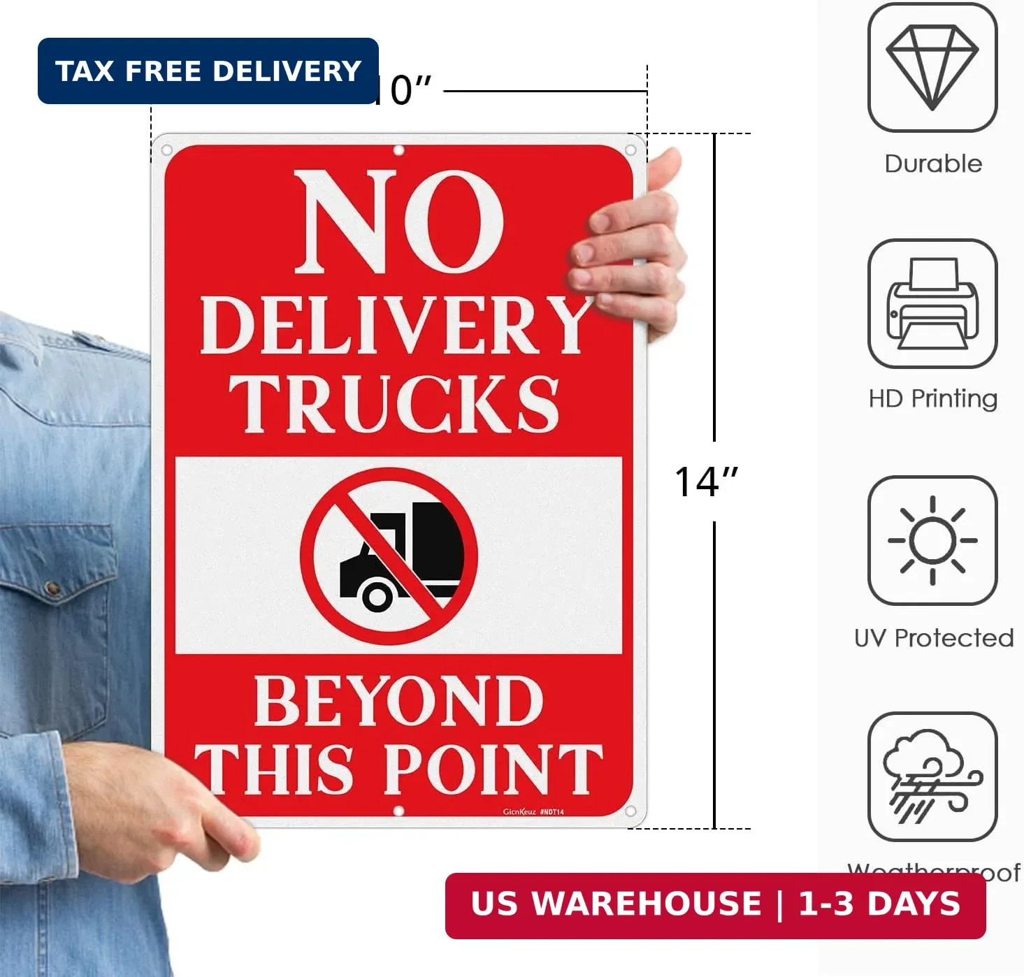 GicnKeuz No Delivery Trucks Beyond This Point Sign, 14 x 10 Inches No Deliveries
