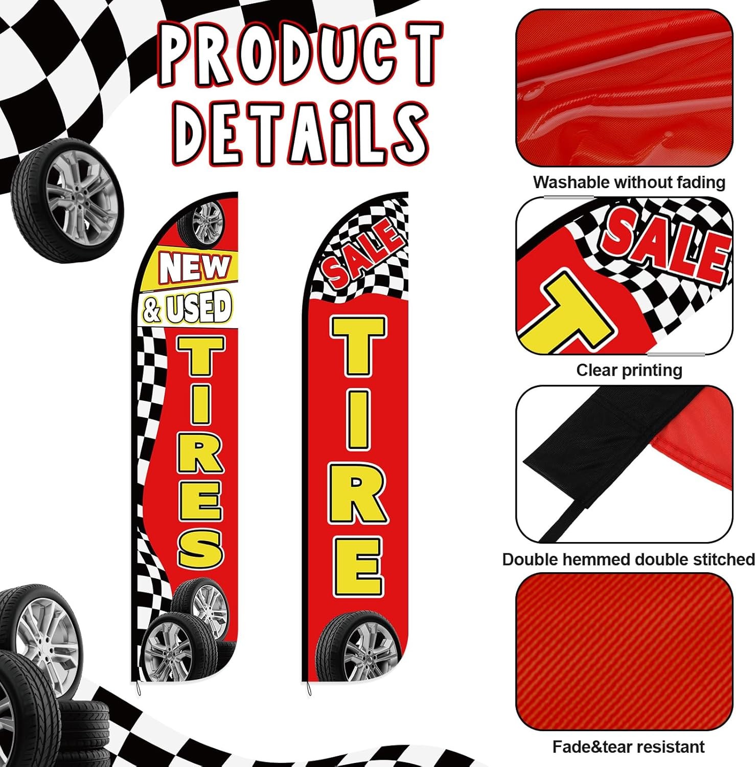 2 Pack 12 Feet Tire Sale King Flags New and Use Tires Shop Feather Flags for Bus
