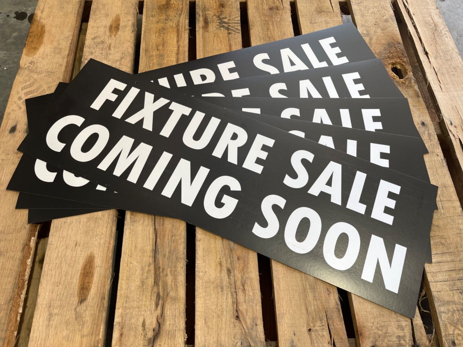 5 Pack Store Fixture Sale Coming Soon 2-Sided 12” x 36” 1ft x 3ft Hanging Signs