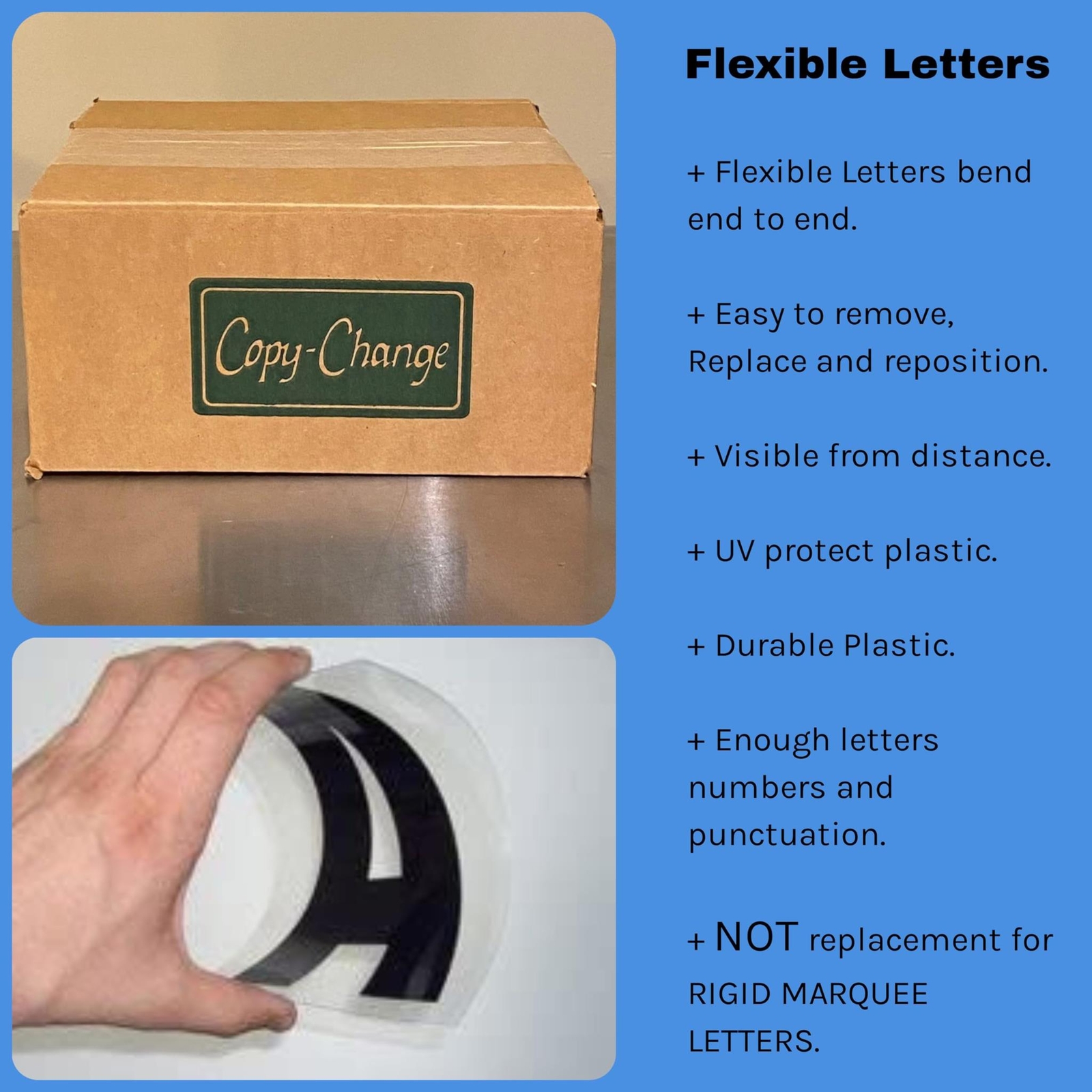 Changeable Outdoor Sign Flexible Letters – Condensed Style – 8&Prime; on 8-7/8&Prime; Black
