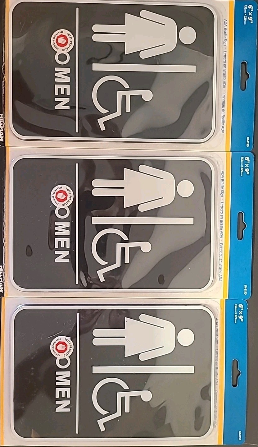 Hillman 6&Prime;X9&Prime; Women&rsquo;s Restroom Door Sign w/ Braille Black White $3 Plus Shipping