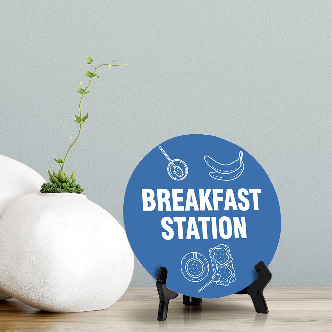Breakfast Station Circle Table Sign with Acrylic Stand