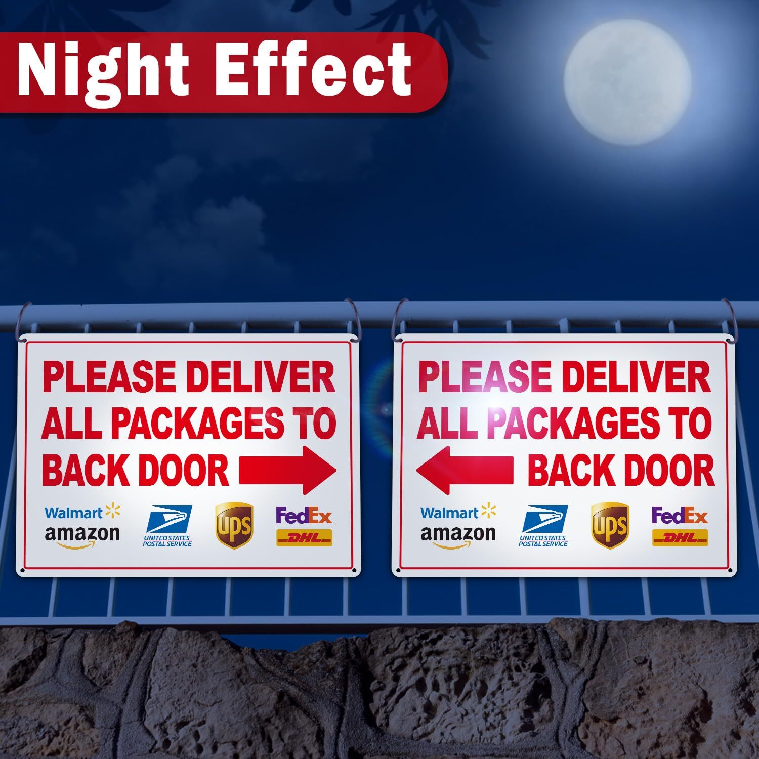 Please Deliver Packages Back Door Sign 14×10&Prime; Weatherproof Arrows 2-Pack