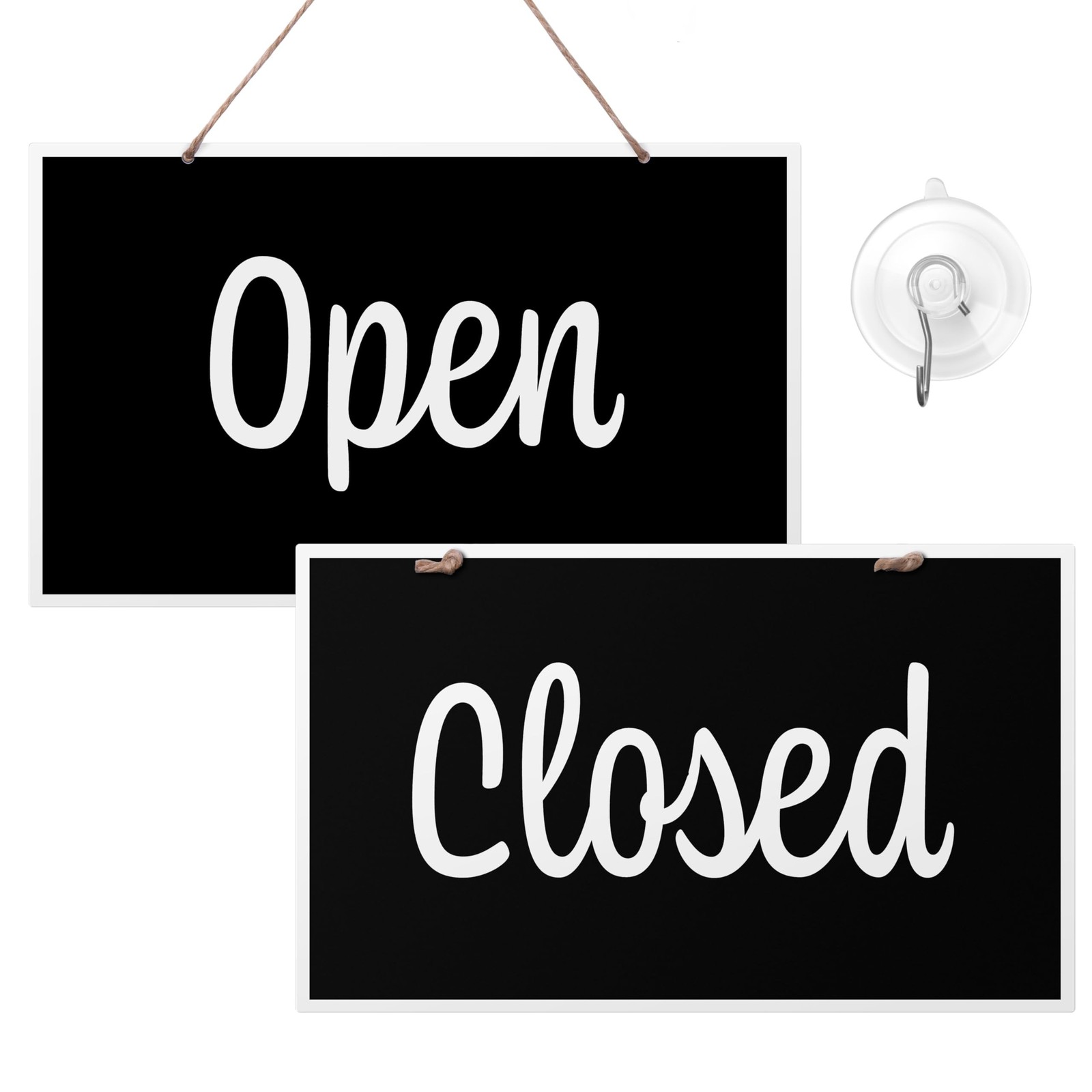 Open Closed Sign for Business, 10&Prime; x 6&Prime; Double Sided Plastic Sign with Twine,…