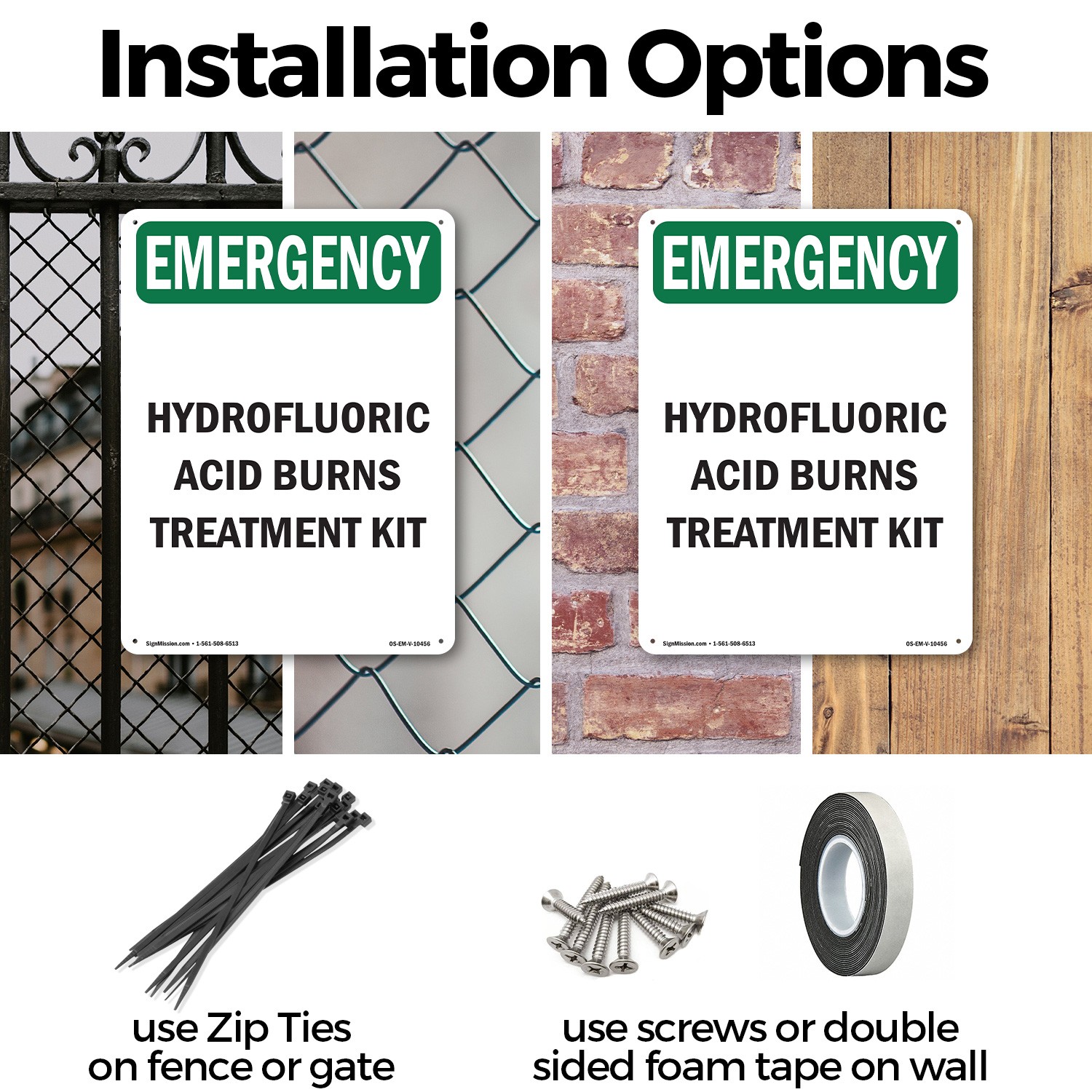 Hydrofluoric Acid Burns Treatment Kit OSHA Emergency Sign, Decal 5 or 10 Pack