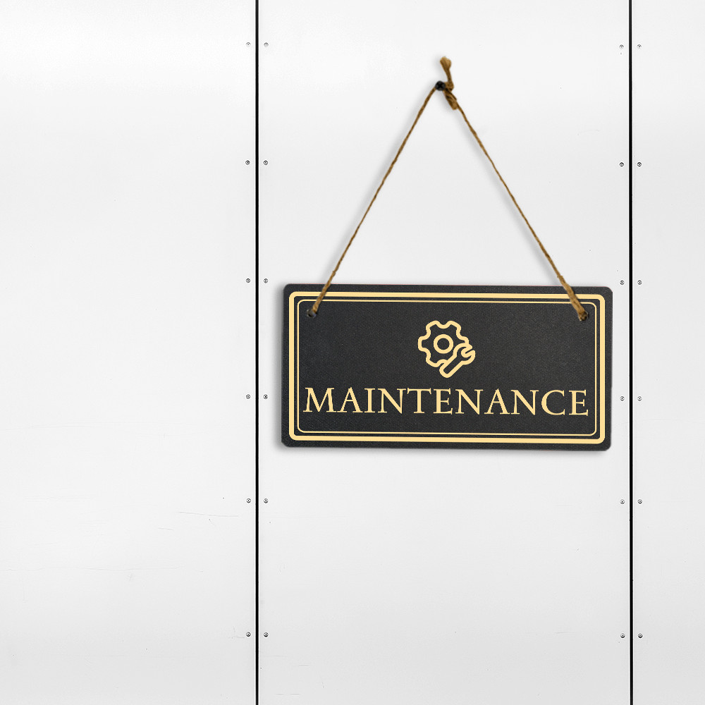Maintenance 5×10 Hanging Plus Wall or Door Sign | Rustic Twine