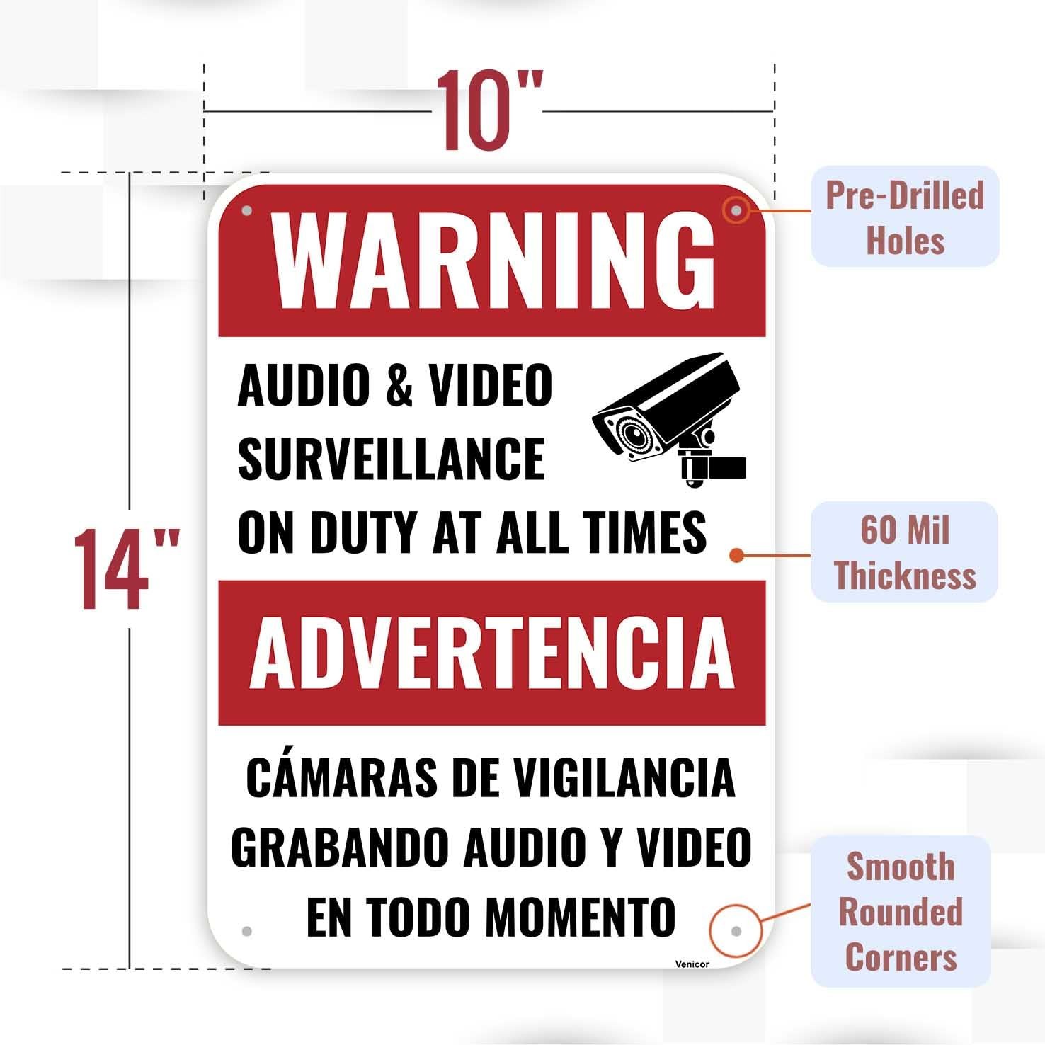 1PC Video and Audio Surveillance Camera Security Bilingual Sign, 14 x 10 Inch…