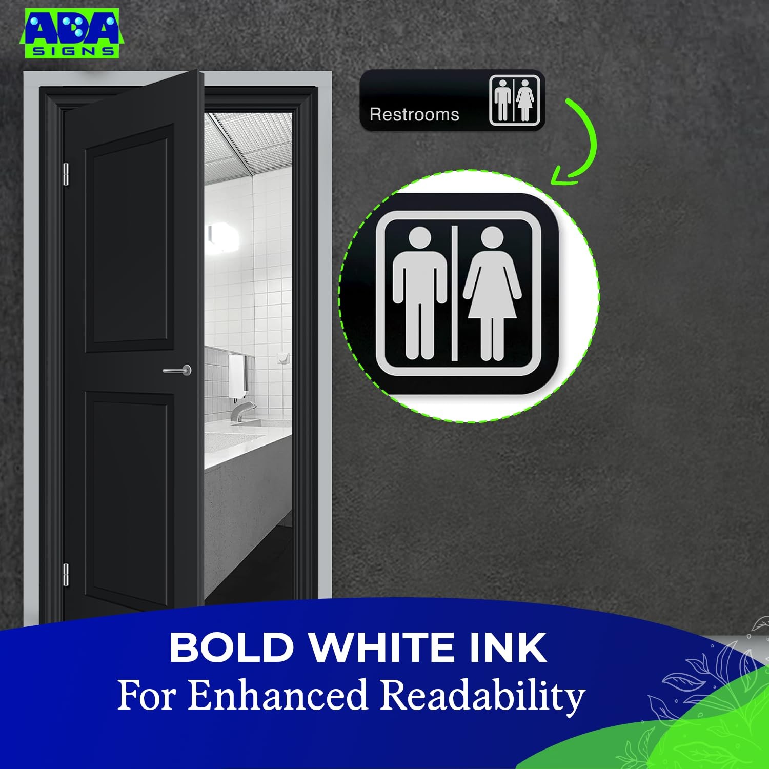 ADASigns Unisex Restroom Sign – 9&Prime; x 3&Prime; Durable Black Acrylic with Adhesive E…