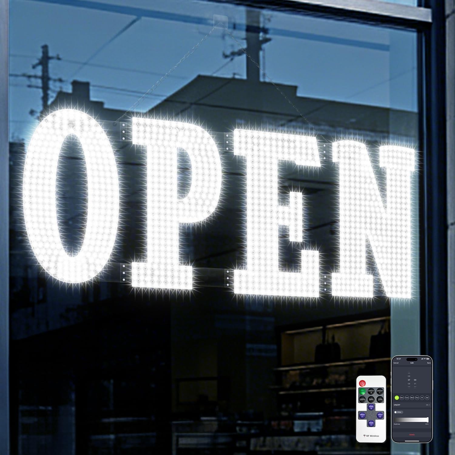 48&Prime;x17&Prime; Extra Jumbo LED Open Sign BT and Remote Control Open Sign Super Brigh…