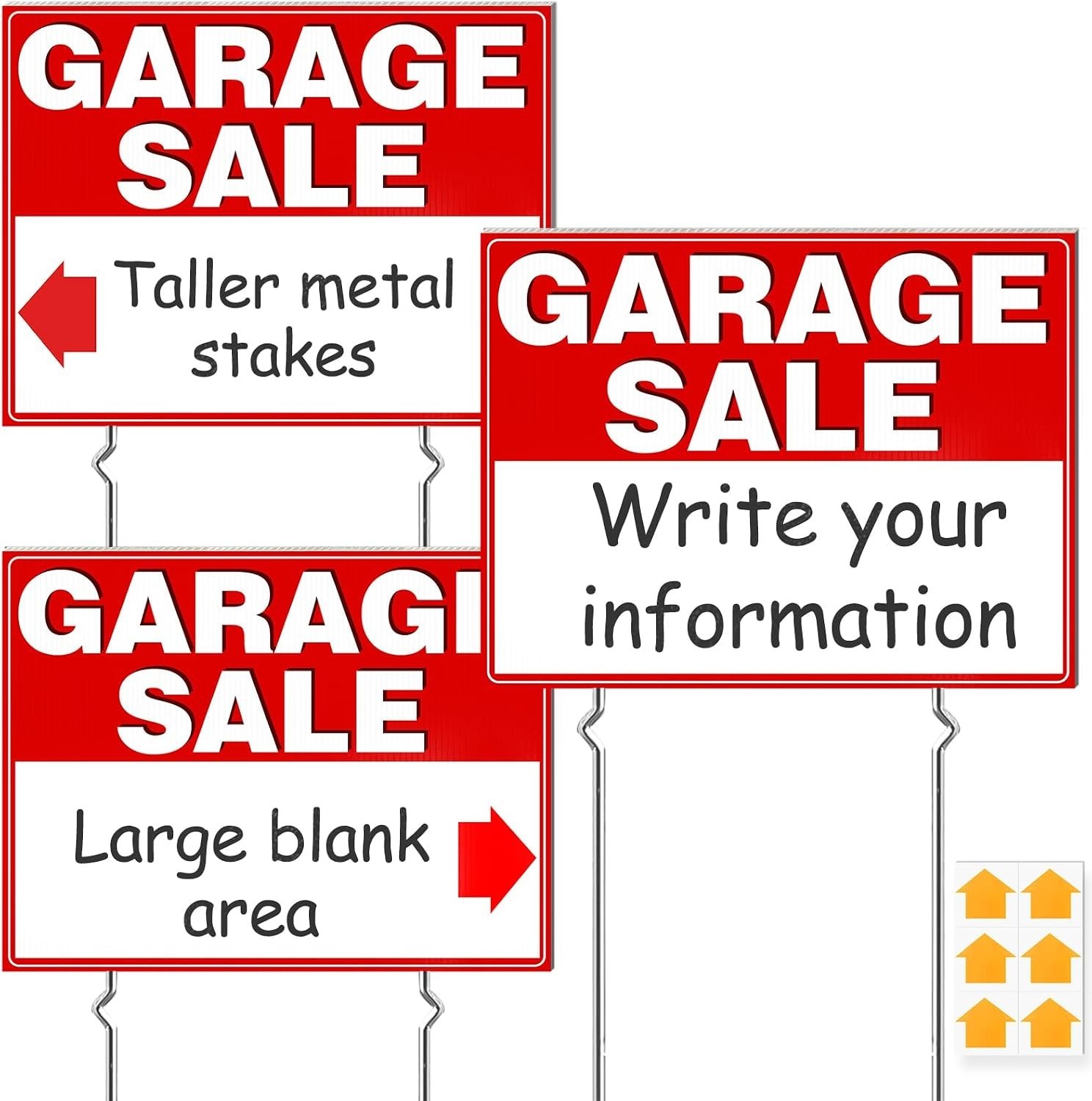 Garage Sale Signs 3 Pack 17×13 Inch Double Sided Corrugated Plastic Yard Sign…
