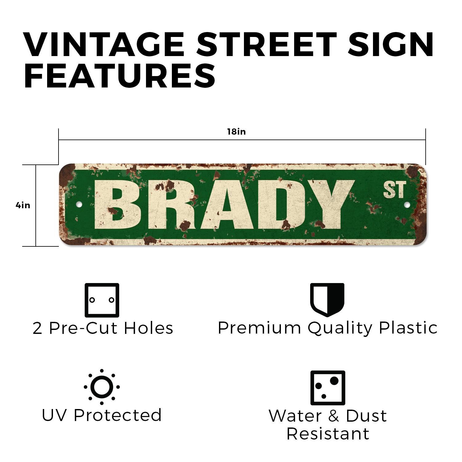 BRADY Vintage Style Rustic Street Sign Childrens Name Room Metal Road Sign