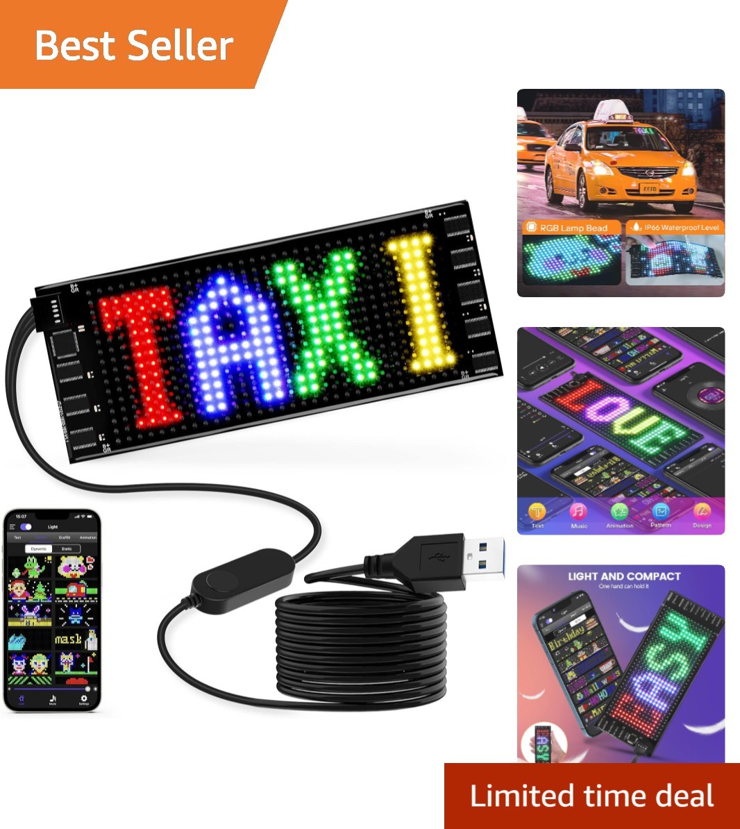 LED Sign for Car, 7 »x3 »Flexible LED Matrix Panel USB 5V Bluetooth Applicati…