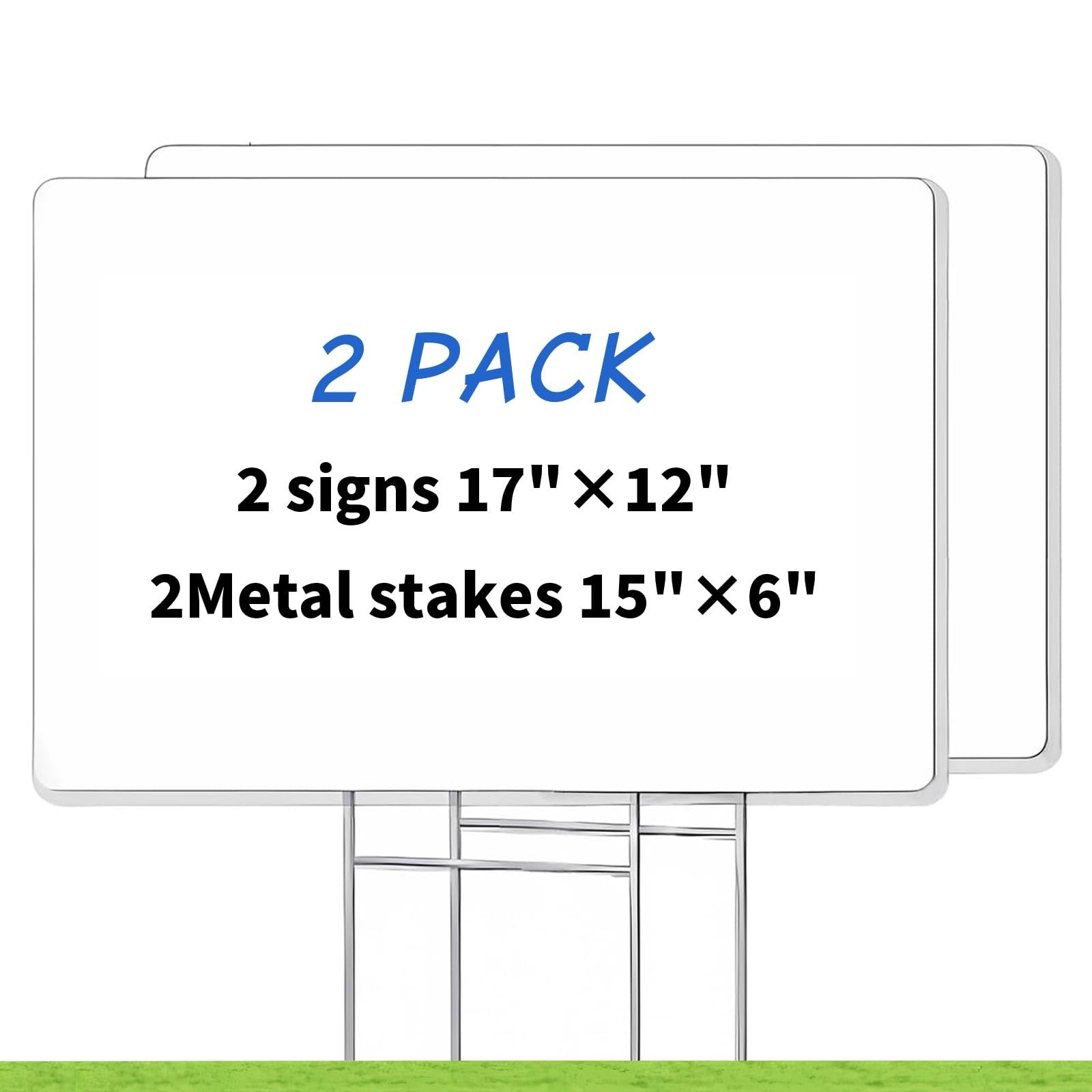 Blank Yard Signs with Stakes – 2 Pack 17×12&Prime; Double-Sided Corrugated Plastic for