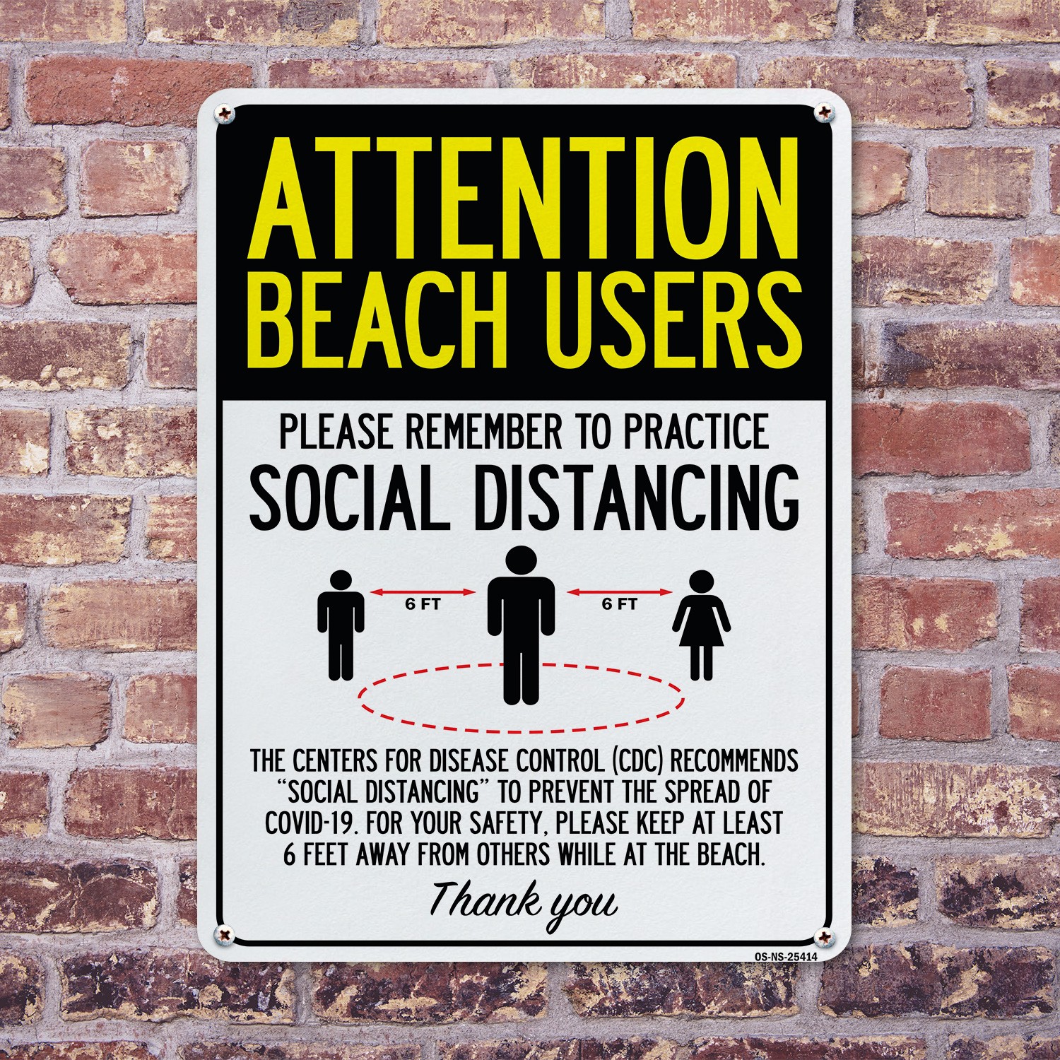 Attention Beach Users Practice Social Distancing Public Safety Sign 5/10 Pack