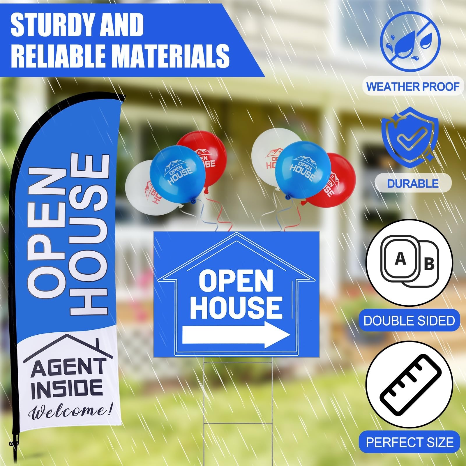 Open House Sign Set – 36 Pcs, Yard Flag Kit, Directional Arrows & Balloons