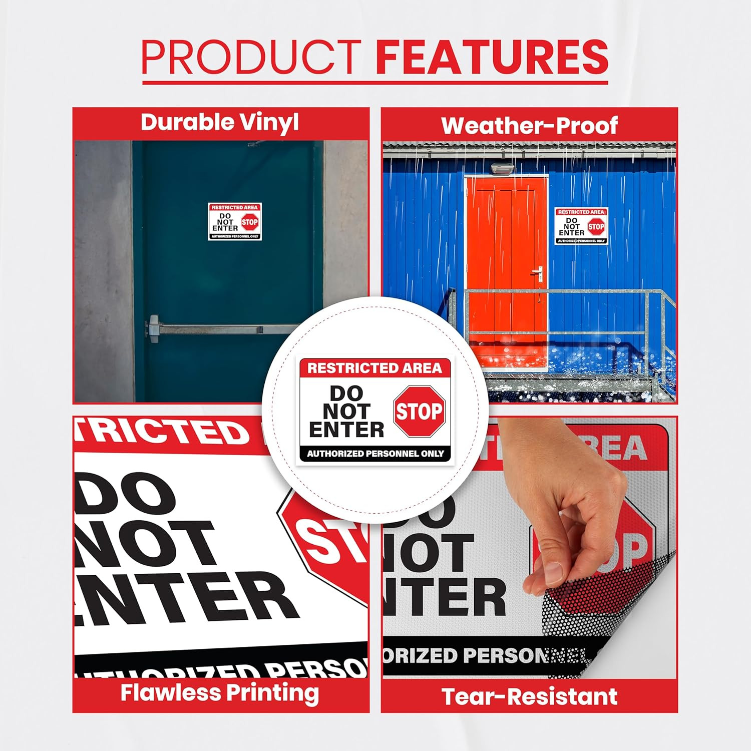 Employees Only Restricted Area Signs 10×7 Inch Waterproof Vinyl Stickers 5 Pack