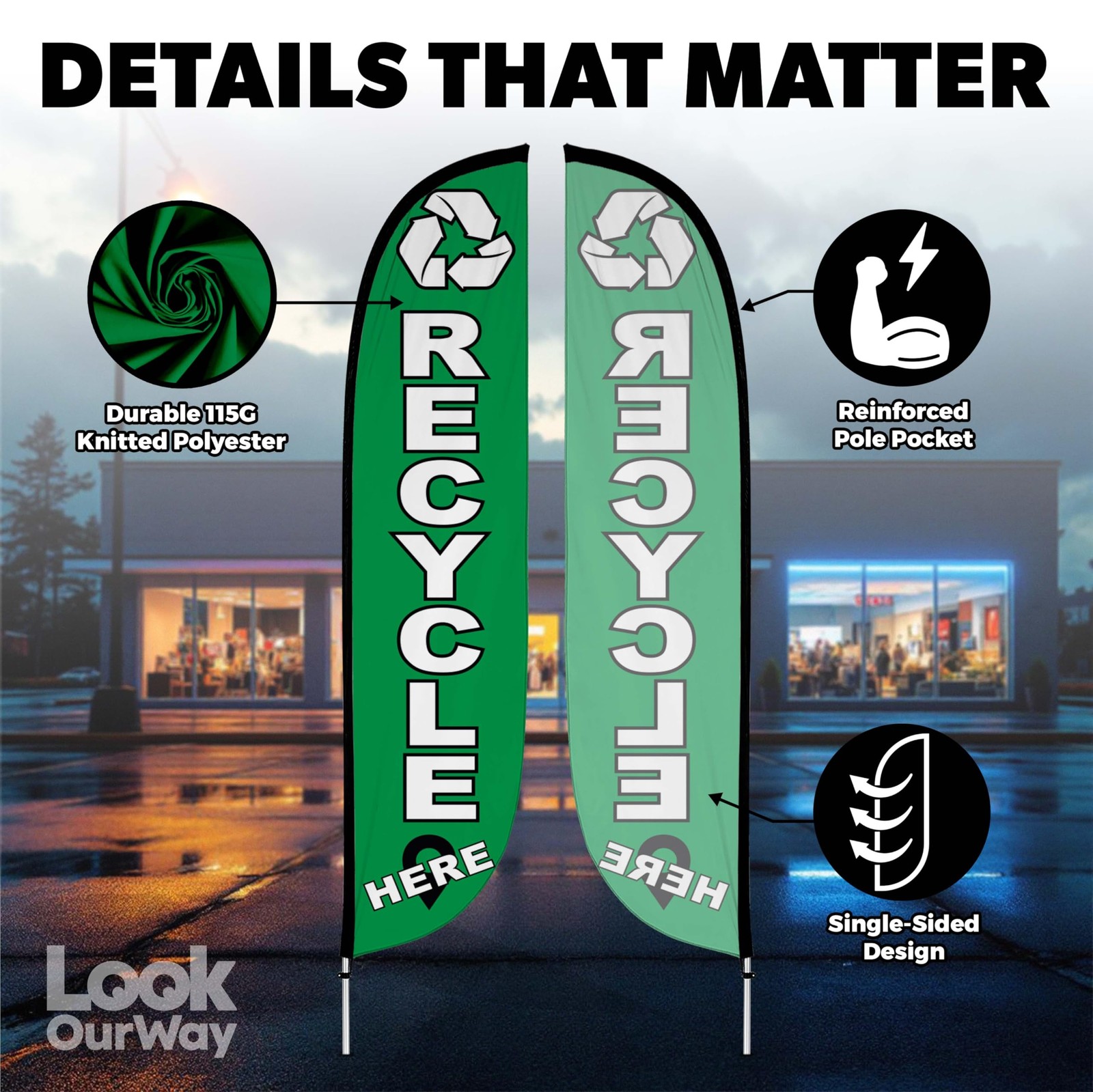 Lookourway Feather Flag Pole Kit – 12 Feet Tall Advertising Flag Banner