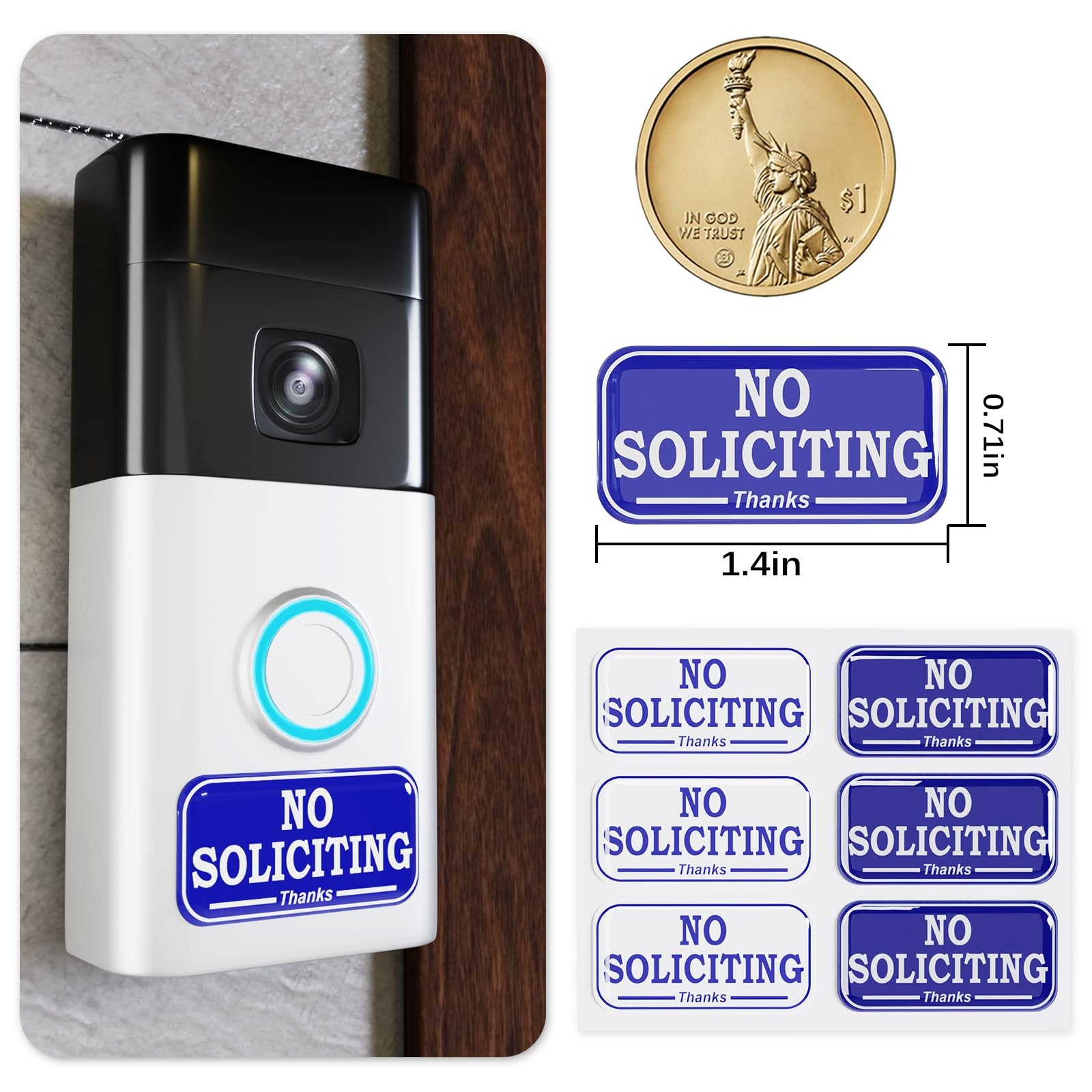 Small No Soliciting Signs for House, Front Door, Doorbell, Epoxy Stickers, 3D…