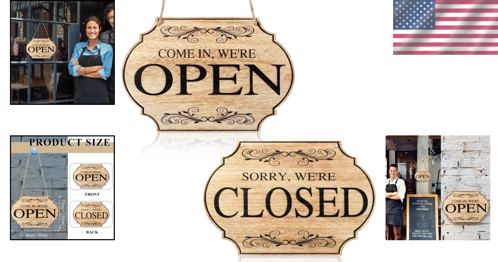Wooden Waterproof Open Closed Sign, 11.8×7.9 – Versatile Outdoor/Indoor Use