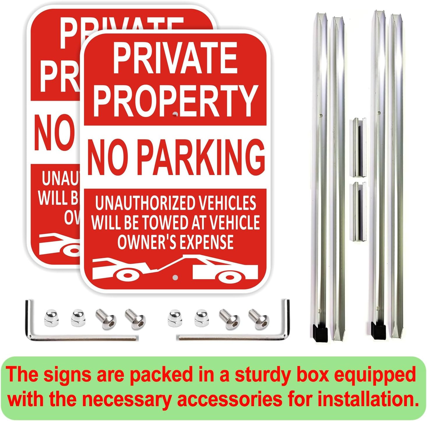(2 Pack) Large Private Property No Parking Sign with Stake 36&Prime; Tall | 14&Prime; x 10&Prime;