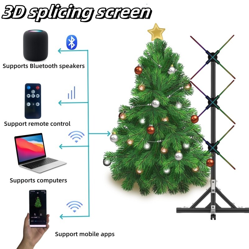 3D Holographic Fan Hologram 3-Fan Projector LED Light RGB Sign + Stand 63&Prime;