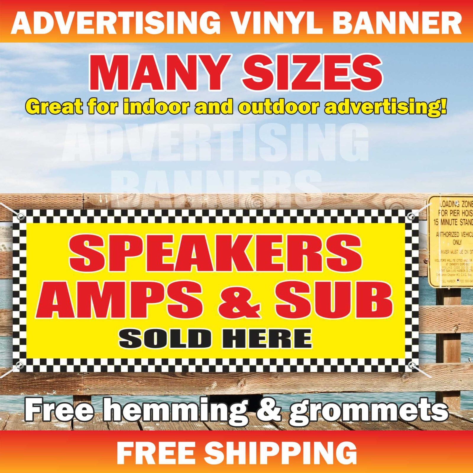 SPEAKERS AMPS SUB SOLD HERE Advertising Banner Vinyl Sign Car Audio Service