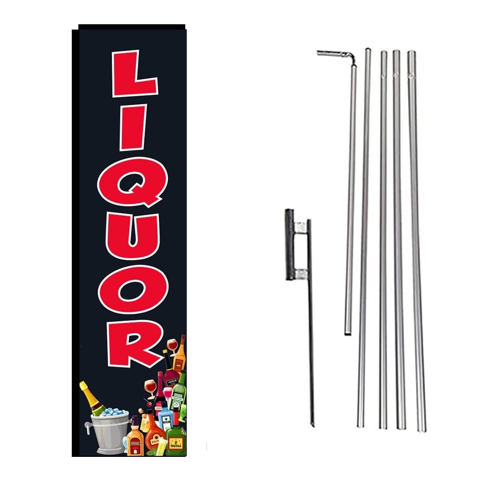 Liquor Rectangle Flag – 15&prime; FT Pole Kit & Ground Stake for Outdoor Swooper…