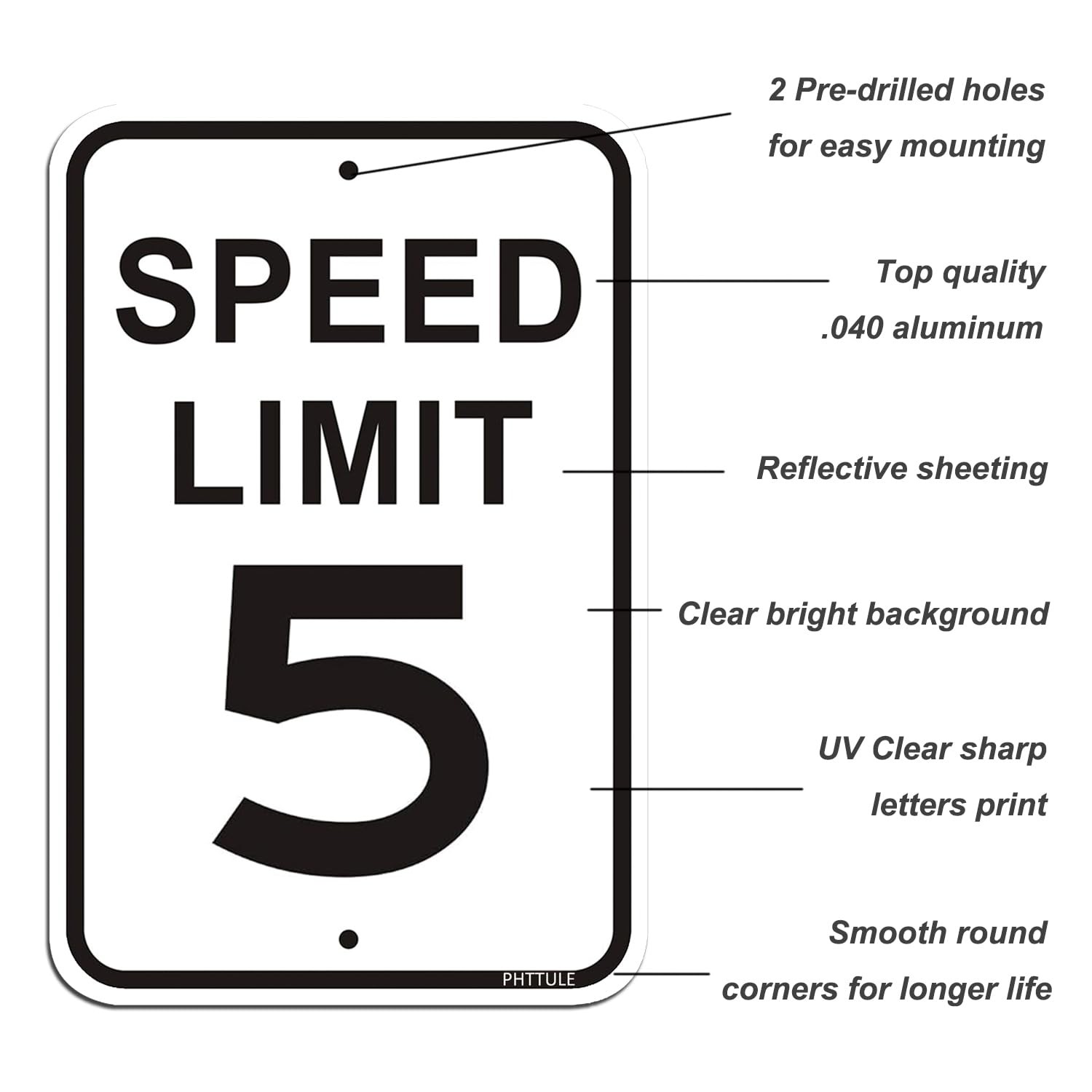 2-Pack 12x18in &lsquo;Speed Limit 5 MPH&rsquo; Reflective 40Mil Aluminum Sign UV Coated